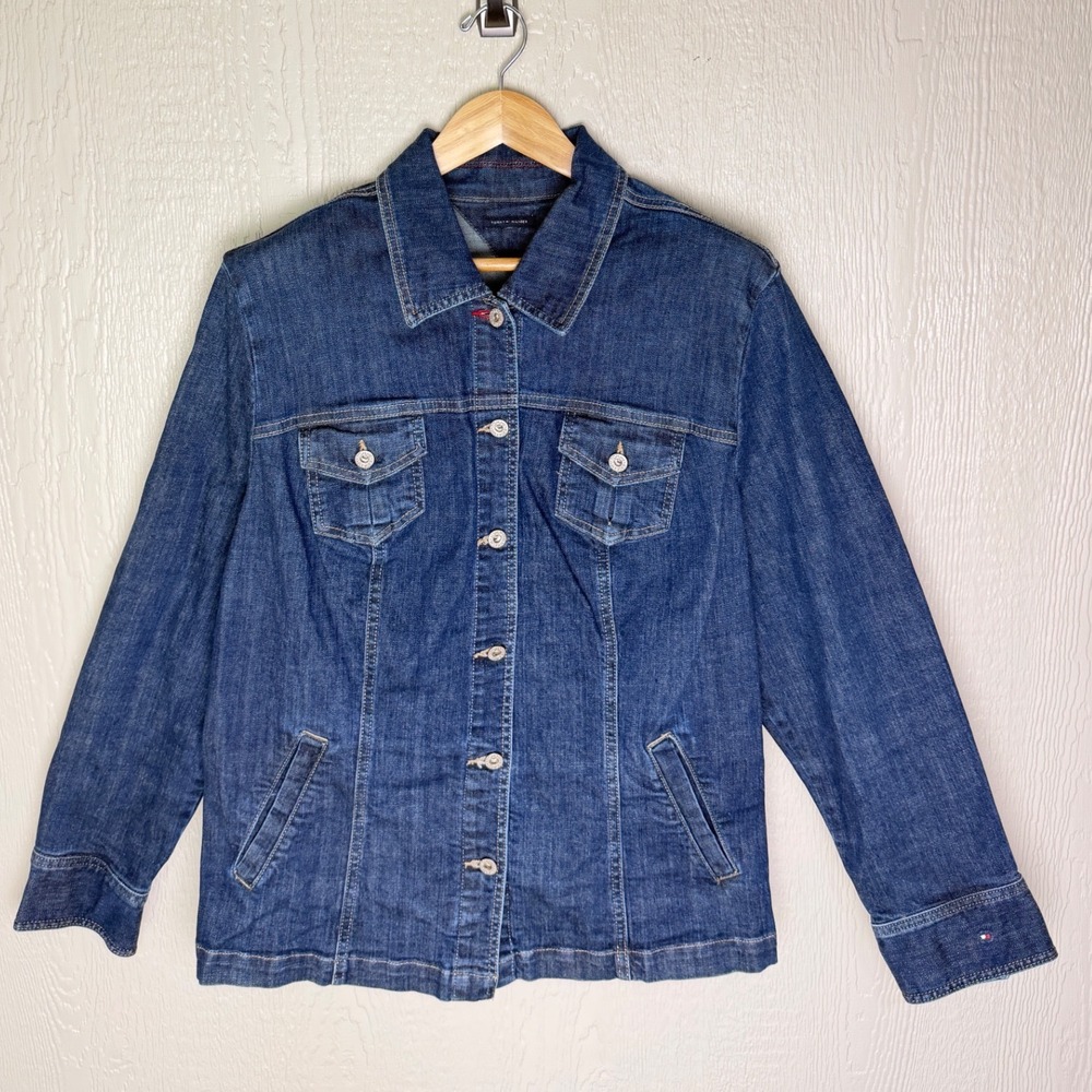 Tommy Hilfiger Womens Blue Denim Trucker Jacket Stretch Cotton XL no tags